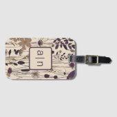 Modern Monogram Paarse Wildflowers Bagagelabel (Voorkant (horizontaal))