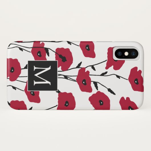 Modern Monogram papavers Patroon Case-Mate iPhone Case (Achterkant (horizontaal))