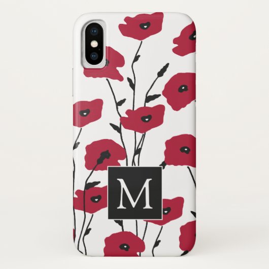 Modern Monogram papavers Patroon Case-Mate iPhone Case (Achterkant)