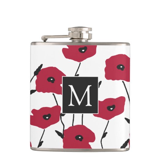 Modern Monogram papavers Patroon Heupfles (Voorkant)