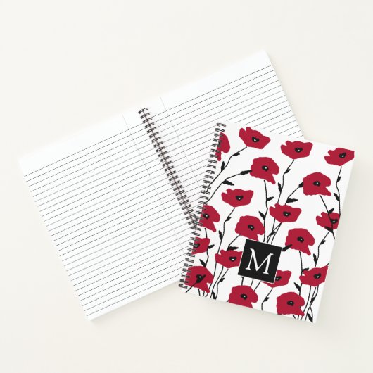 Modern Monogram papavers Patroon Notitieboek (Binnen)