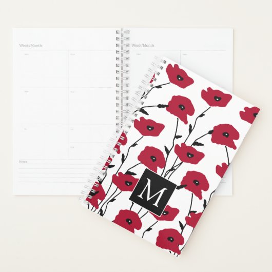 Modern Monogram papavers Patroon Planner (Display)