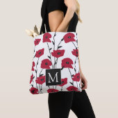 Modern Monogram Papavers Patroon  Tote Bag (Dichtbij)