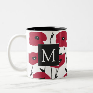 Modern Monogram papavers Patroon Tweekleurige Koffiemok