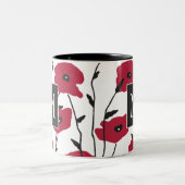 Modern Monogram papavers Patroon Tweekleurige Koffiemok (Center)