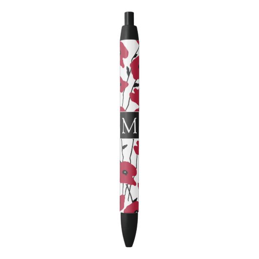 Modern Monogram papavers Patroon Zwarte Inkt Pen (Voorkant Verticaal)