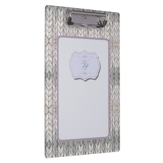 Modern Monogram Patroon grijs Blauw  Hout Klembord (Rechts)