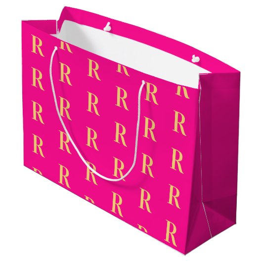 Modern Monogram Patroon Hot Pink Groot Cadeauzakje (Achterkant Gekanteld)