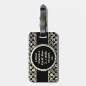 Modern Monogram patroon in goud en zwart Bagagelabel (Achterkant verticaal)