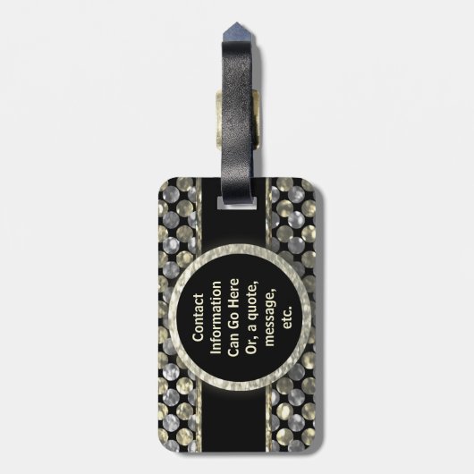 Modern Monogram patroon in goud en zwart Bagagelabel (Achterkant verticaal)