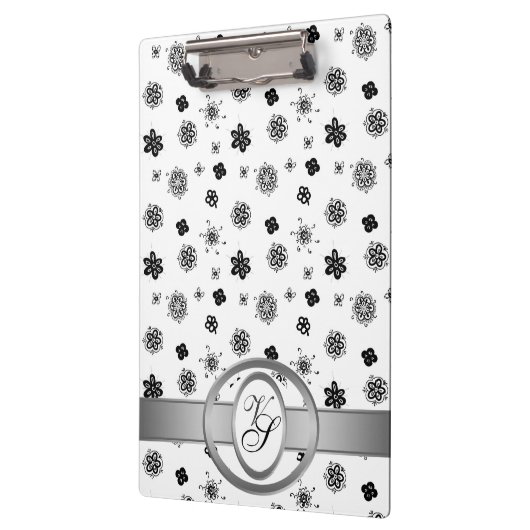 Modern Monogram Patroon Zwart-wit Klembord (Links)