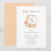 Modern Monogram Peach Crest Bunny Baby Kaart (Voorkant / Achterkant)