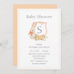 Modern Monogram Peach Crest Bunny Baby Kaart