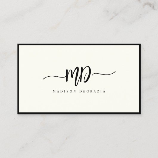 Modern monogram penseelscript zwart, stijlvol visitekaartje (Voorkant)