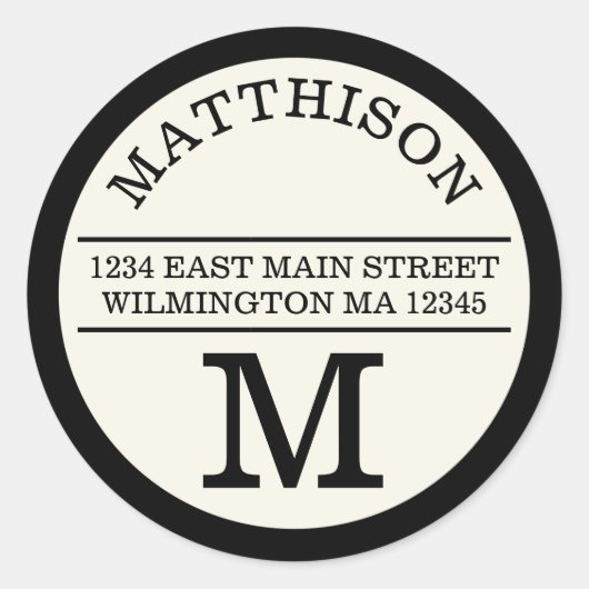 Modern Monogram Persoonlijk Rond Adres Label (Voorkant)