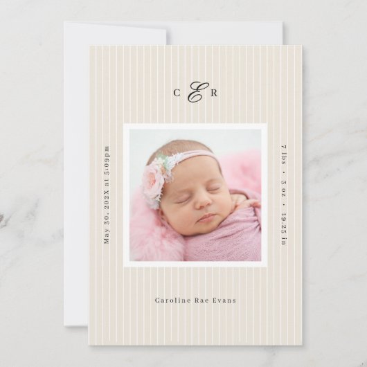 Modern Monogram Photo Birth Announcement Aankondiging (Voorkant)