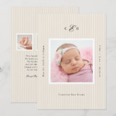 Modern Monogram Photo Birth Announcement Aankondiging (Voorkant / Achterkant)