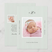 Modern Monogram Photo Birth Announcement Aankondiging (Voorkant / Achterkant)