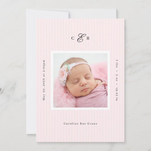Modern Monogram Photo Birth Announcement Aankondiging (Voorkant)