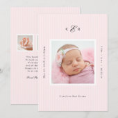 Modern Monogram Photo Birth Announcement Aankondiging (Voorkant / Achterkant)