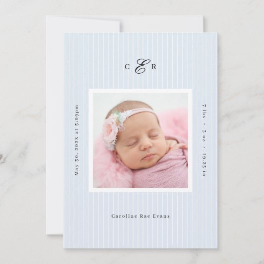 Modern Monogram Photo Birth Announcement Aankondiging (Voorkant)