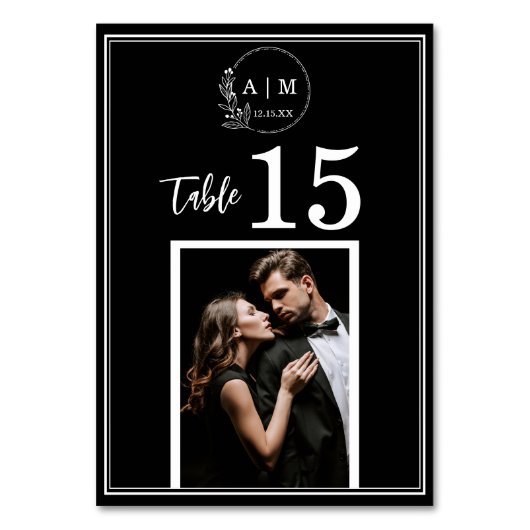 Modern Monogram Photo Wedding Table Number Card Kaart (Achterkant)
