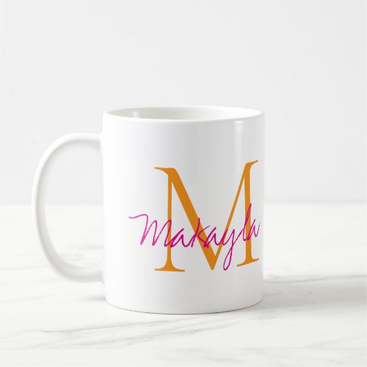 Modern Monogram Pink Script Name Koffiemok (Links)