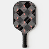 Modern Monogram Plaid Grijs Zwart Roze Pickleball Paddle (Voorkant)