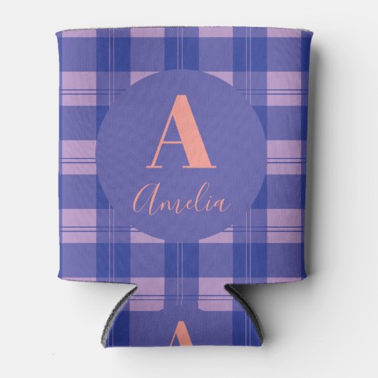 Modern Monogram Plaid Paarse Blikjeskoeler (Voorkant)