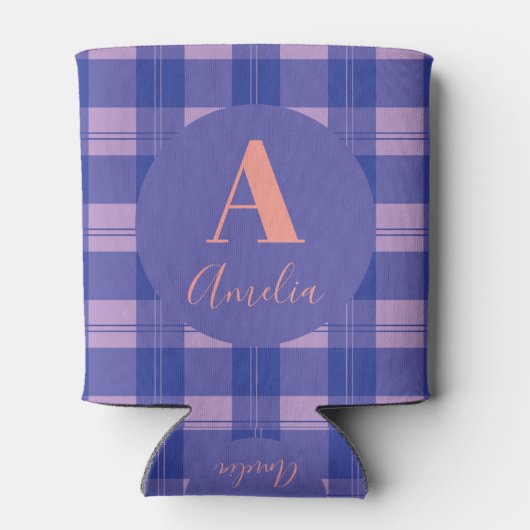 Modern Monogram Plaid Paarse Blikjeskoeler (Achterkant)