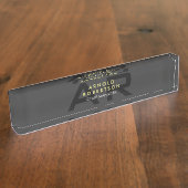 Modern Monogram Plain Grey Trendy Business Naambordje (Zijkant)