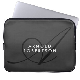 Modern Monogram Plain Grey Trendy Laptop Sleeve