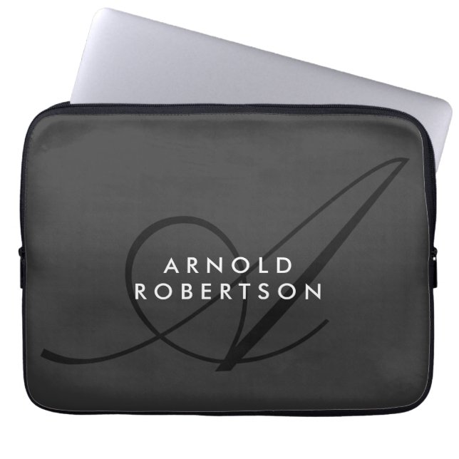Modern Monogram Plain Grey Trendy Laptop Sleeve (Voorkant)