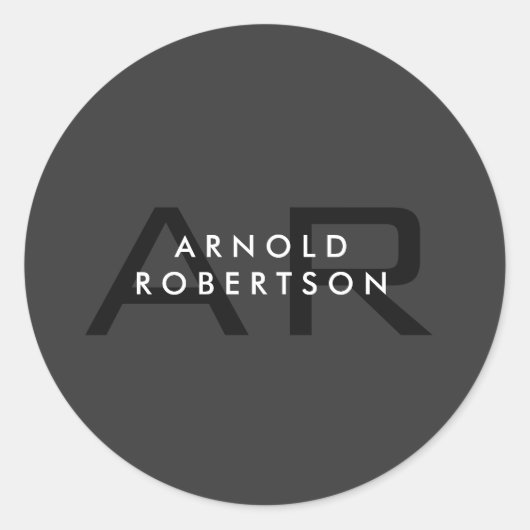 Modern Monogram Plain Grey Trendy Naam toevoegen Ronde Sticker (Voorkant)
