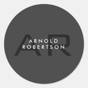 Modern Monogram Plain Grey Trendy Naam toevoegen Ronde Sticker