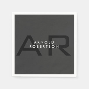 Modern Monogram Plain Grey Trendy Naam toevoegen Servet