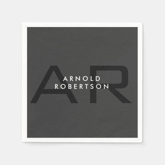 Modern Monogram Plain Grey Trendy Naam toevoegen Servet (Voorkant)