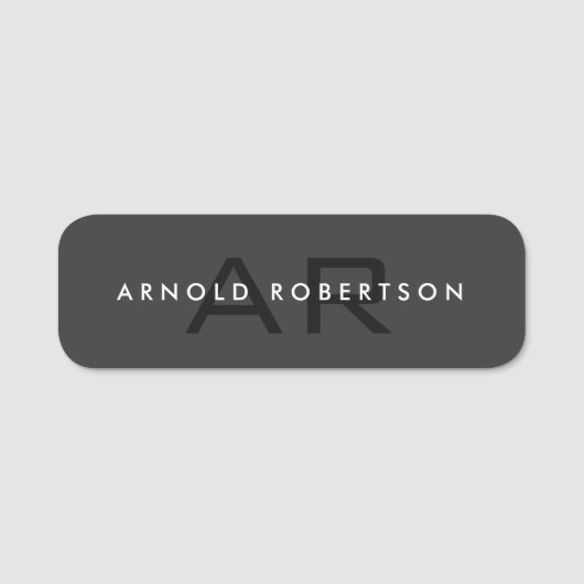 Modern Monogram Plain Grey Trendy Naamplaatje (Voorkant)