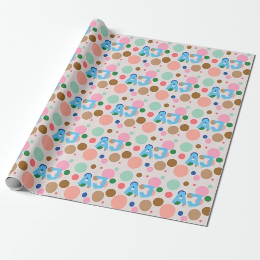Modern Monogram Polka Dot Pattern Cadeaupapier (Uitgerold)