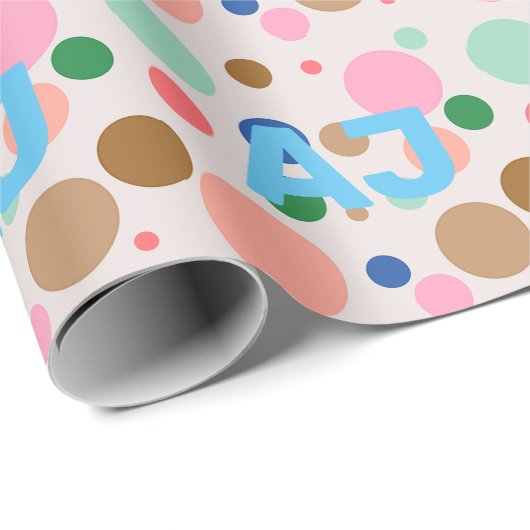 Modern Monogram Polka Dot Pattern Cadeaupapier (Rol Hoek)