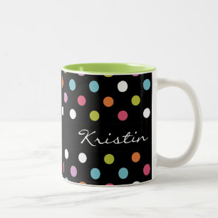 Modern Monogram Polka Dots Tweekleurige Koffiemok
