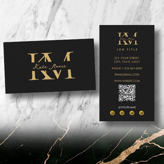 Modern Monogram Professional Black Gold Marketing Visitekaartje