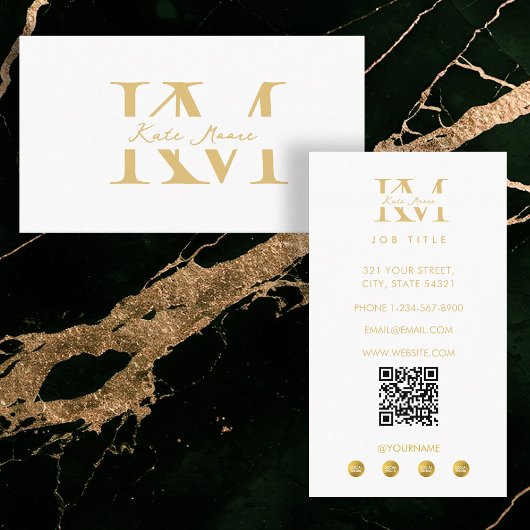 Modern Monogram Professional Gold White Marketing Visitekaartje