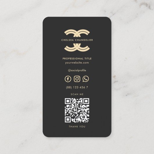 Modern Monogram Professional Logo C Zwart Goud Visitekaartje (Achterkant)
