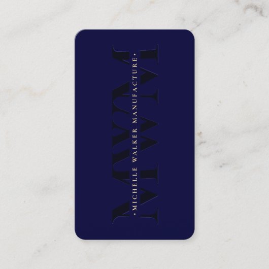 Modern Monogram Professional Midnight Blue Visitekaartje (Voorkant)