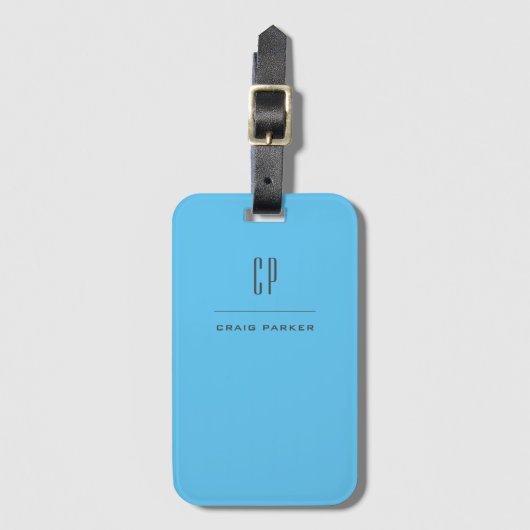 Modern Monogram Professional Plain Simple Sky Blue Bagagelabel (Voorkant (verticaal))