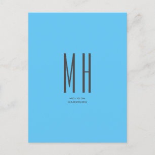 Modern Monogram Professional Plain Simple Sky Blue Briefkaart