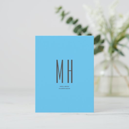 Modern Monogram Professional Plain Simple Sky Blue Briefkaart (Staand voorkant)
