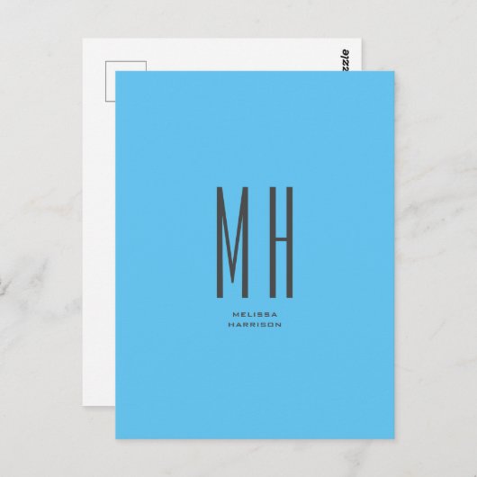 Modern Monogram Professional Plain Simple Sky Blue Briefkaart (Voorkant / Achterkant)