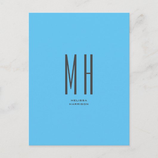 Modern Monogram Professional Plain Simple Sky Blue Briefkaart (Voorkant)